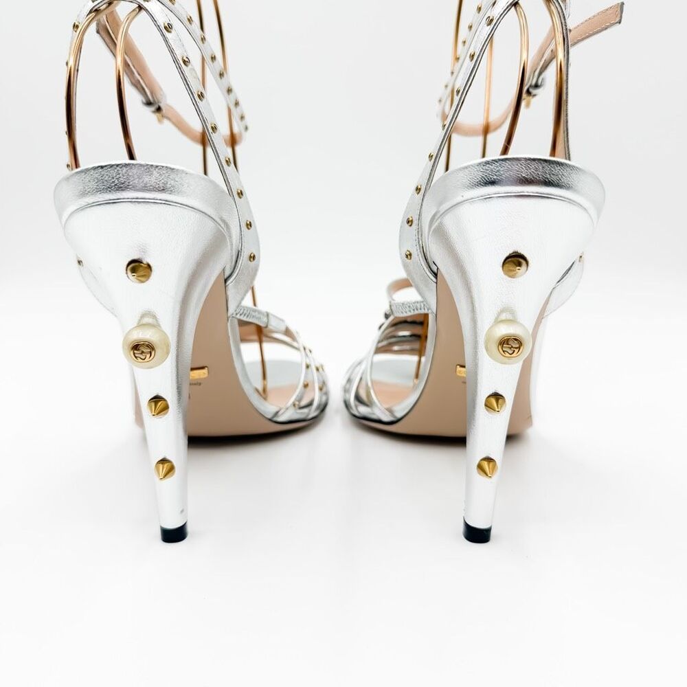 Gucci GG Wangy Crystal Embellished Silver Spike Studded Heels New EU 41 US 11 - Picture 7 of 15